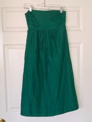 Vestido sin tirantes Banana Republic, talla 8, pecho plisado verde Kelly, algodón, seda Foto 1 de 4