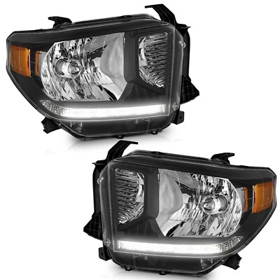 WEELMOTO Black Headlights For 2014-2021 Toyota Tundra LED DRL Pair Left + Right - Image 1 of 4