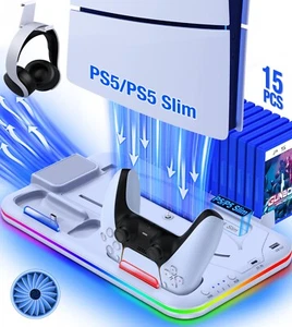 PS5 Slim Controller Charger Stand Cooling Fan for PS5 Disc&Digital Editions - Picture 1 of 17
