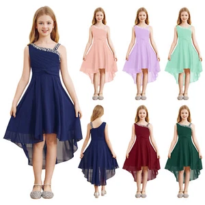Kids Girls Ball Gown Asymmetrical-Hem Sparkly Twisted Dress Special Formal Knot - Picture 1 of 65