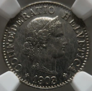 SWITZERLAND 5 Rappen 1903 B NGC MS 64 UNC Bern Helvetia Graded Nickel Wreath - Picture 1 of 3