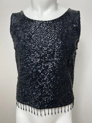 Top Vintage Negro Con Cuentas Pesadas Talla Mediana Hecho Hong Kong Forrado en Lana Foto 1 de 4