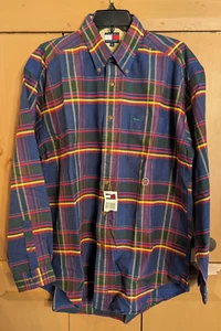 NWT Tommy Hilfiger Plaid Check Button Down Shirt Men's Size Large Cotton - Picture 1 of 8