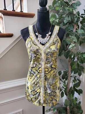 INC Women's Yellow & Black Polyester V-Neck Sleeveless Casual Top Blouse Size XL - Image 1 of 4