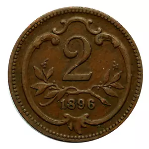 1896 Austro-Hungarian Monarchy 2 Heller Coin, km2801 - Nice Coin ๐ฆ๐น - Picture 1 of 2
