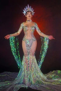Sparkly Mermaid Sequins Evening Gown Stage Performance Singer Concert Costume - Picture 1 of 15