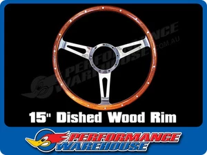 Classic 3 Spoke Dished 15" Wood Rim Steering Wheel 9 Bolt Mg Street Rod Custom - Picture 1 of 2