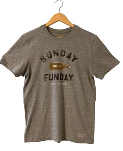 Life Is Good Sunday Funday T-Shirt Mens S Grey Heather Football Beer Crusher Tee - Picture 1 of 9