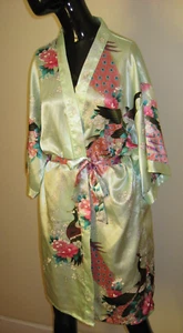 Unbranded Satin Multicolor Oriental Floral Peacock Print Belted Robe One Size - Picture 1 of 9