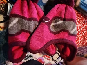 NWOT 2 Girls Old Navy Small Pink w Gray Goggles look Knit Beanie Ski Hat (T-A) - Picture 1 of 8