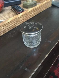 Authentic Antique Cut Crystal Lidded Jar Sterling Silver Inlay English Hallmarks - Picture 1 of 10