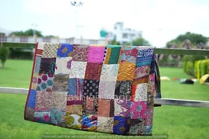 Vintage Silk Sari Patchwork Kantha Quilt Handmade Bedding Blanket King Size - Picture 1 of 7