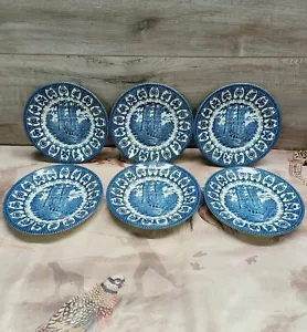 Churchill England Westminster Abbey Blue/White Small Plate Set X6 Vintage Rare - Picture 1 of 11