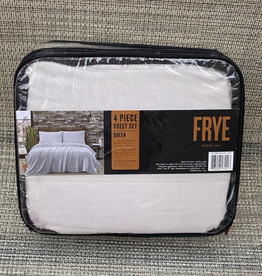 FRYE Linen Cotton Blend Gray QUEEN Sheet Set 4PC - Image 1 of 4