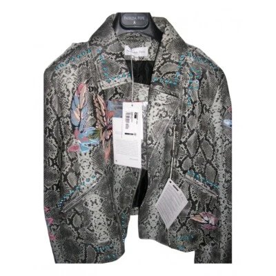 Patrizia Pepe Lederjacke, gr.M, python optik, strickerei,  New. - Bild 1 von 4