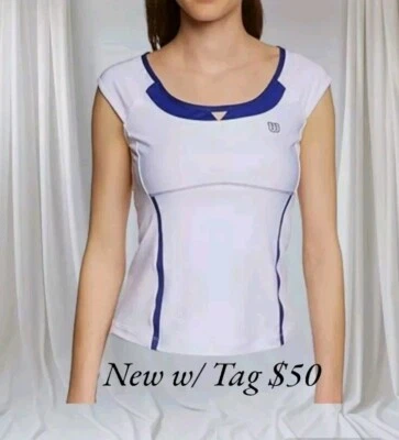 Nuevo con etiquetas $50 Wilson 2013 Camiseta de tenis para mujer Grande Blanca Cuello redondo Manga gorra Foto 1 de 4