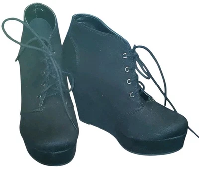 Soda - Narrow Wedge - Black Patent Leather - Booties - Women's Size 7 M - LaceUp - Image 1 of 4