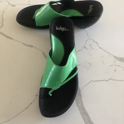 Sandalias de plataforma Indigo by Clarks cuñas tanga cuero verde tropical talla 10 Foto 1 de 4