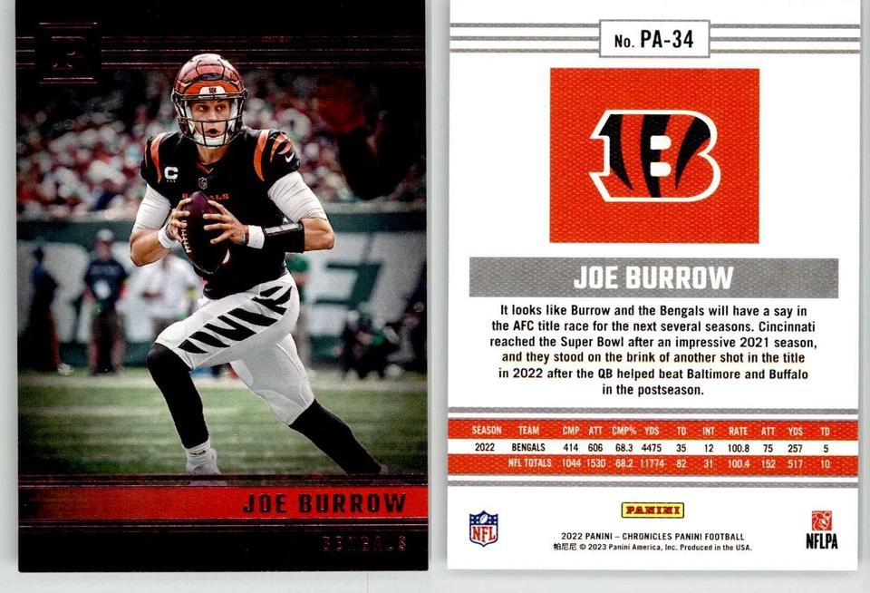 Joe Burrow 2022 Chronicles Panini Pink PA-34 Bengals - Image 1 of 1