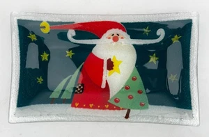 Peggy Karr Santa Schmelzglas Rechteck Teller Platte Weihnachten Süßigkeiten Plätzchenschale - Bild 1 von 7