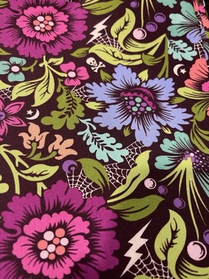 FQ NIGHTSHADE deja Vu Tula Pink SPIDER BLOSSOM Cotton Quilt Craft Fabric FLORAL - Image 1 of 3