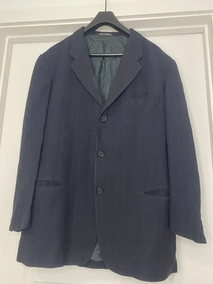 Blazer Giorgio Armani masculino 44R listra azul marinho, feito na Itália, leve - Imagem 1 de 4