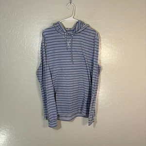 Johnnie O Hoodie Mens Medium Blue White Stripe Lightweight - Picture 1 of 6