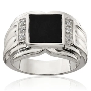 925 Sterling Silver CZ Onyx Ring - Picture 1 of 11