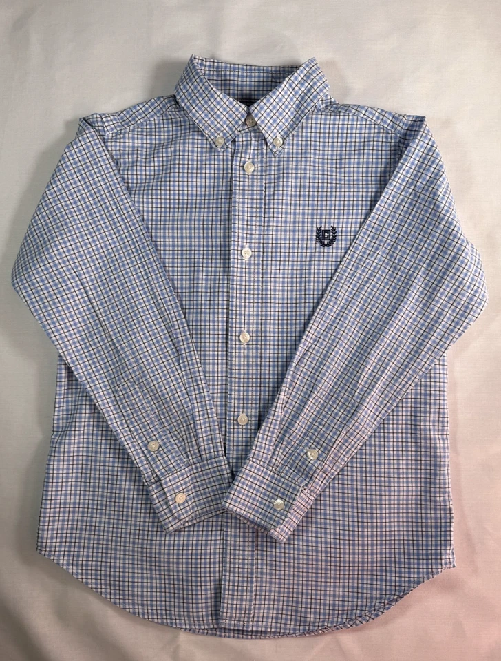 Chaps Boy's Plaid Long-Sleeve Button-Down Blue/White, Size 7 - Image 1 of 4