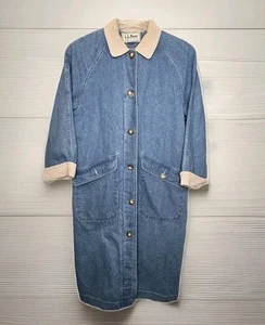 Vintage L.L. Bean Light Wash Denim Duster Barn Coat Trench Coat Medium READ - Picture 1 of 19