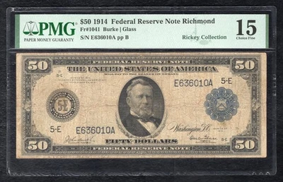 FR. 1041 1914 $50 FEDERAL RESERVE NOTE RICHMOND, VA PMG FINE-15 *33 KNOWN RARE* - Image 1 of 2