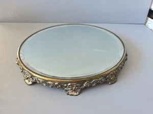 Victorian Round Silver Scalloped Mirror Footed Plateau, 19th Cent Antique 12" - Picture 1 of 4