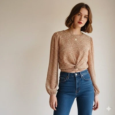 MINKPINK Lydia Twist Plissé Blouse | Size M | Floral Boho Chic - Image 1 of 4