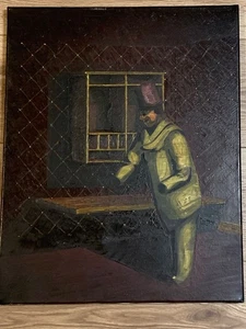 Pintura al óleo de mediados de siglo figura abstracta interior 16x20 modernista expresionista - Imagen 1 de 4