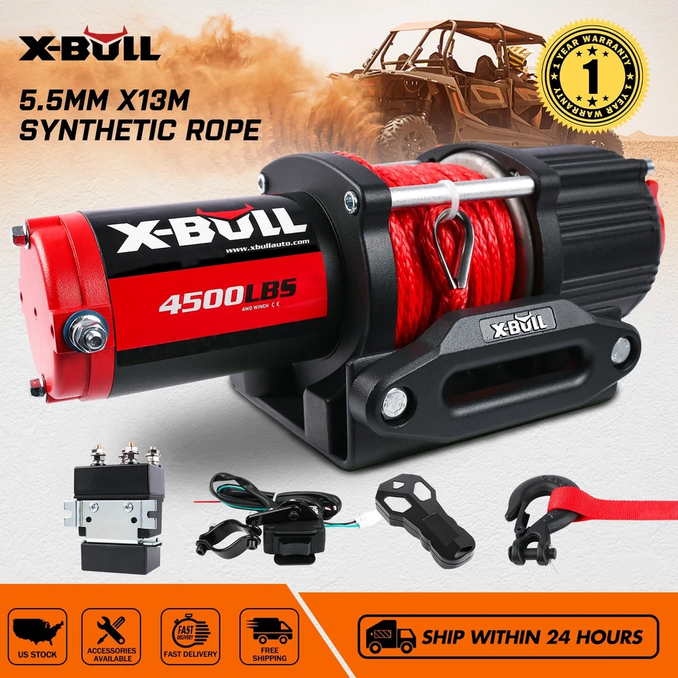 X-BULL Electric Winch 4500lbs Synthetic Rope 12v Tow Truck ATV UTV 4wd Boat