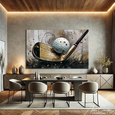 Golf Canvas Artwork Office Wall Decor Sport Art Frame Golden Wall Art - Image 1 of 4