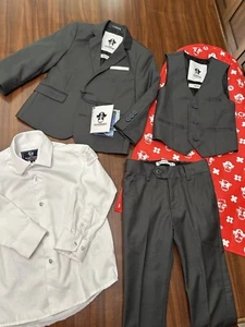 Boys' Slim Fit 4 Piece Suit By Black n Bianco Charcoal Size 4T EUC! - Picture 1 of 16