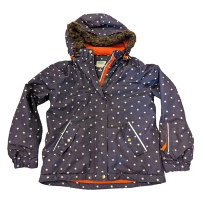 Mini Boden Sherpa Lined Convertible Navy Stars Girls Hooded Coat Jacket 11-12Y - Image 1 of 4