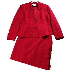 Vera Cristina Anzug Damen großer roter Blazer Größe 10 Rock brillanter Herbst - Bild 1 von 12