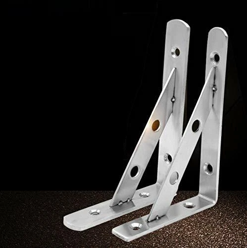 Set di staffe di supporto per mensole in acciaio inox, con viti, colore argento  - Immagine 1 di 1