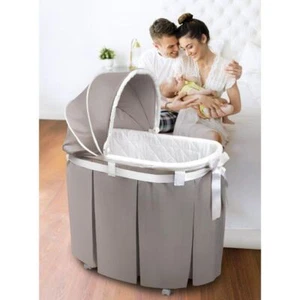 Gray Oval Bassinet Newborn Baby Rolling Basket w/Canopy Skirt Foam Pad Storage - Picture 1 of 5
