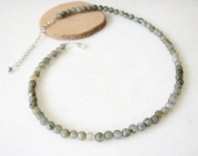 Natural Blue Flash Labradorite Smooth Round Gemstone Beads 24" Handmade Necklace - Image 1 of 4