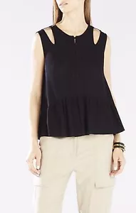 NEU BCBG MAXAZRIA SCHWARZ ALEXYS SCHULTERAUSSCHNITT SCHÖSSCHEN TOP TFQ1U593/S403A GRÖSSE XS - Bild 1 von 3