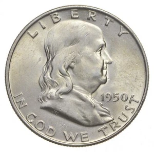 Choice Unc 1950 D Franklin Half Dollar Gem BU From Original Roll - Picture 1 of 3