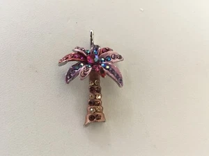 Vintage Multi Colored Rhinestone Palm Tree Pendant Silver Tone Metal - Picture 1 of 3