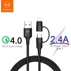 MCDODO 2 in 1 USB C and for iPhone Cable QC4.0 2.4A Fast Charging Data 1.2m - Picture 1 of 6