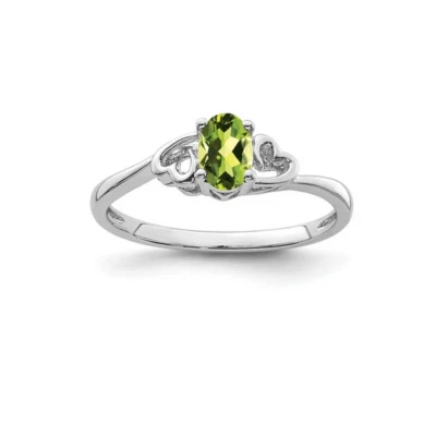 Simulated Oval Cut Green Peridot Double Heart Ring In 10K Solid White Gold - Image 1 of 3