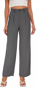 CYiNu Gray Women's High Waisted Casual Pleated Pants Straight Wide Leg - Size M - Picture 1 of 2