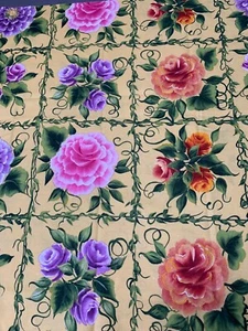 Vintage Floral Cotton Fabric Rose Patchwork 22"x44" Colorful Garden Quilting - Picture 1 of 7