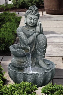 32" Sitting Buddha Fountain W/LED Light Outdoor Fountain Resin Garden Decor - Image 1 of 4